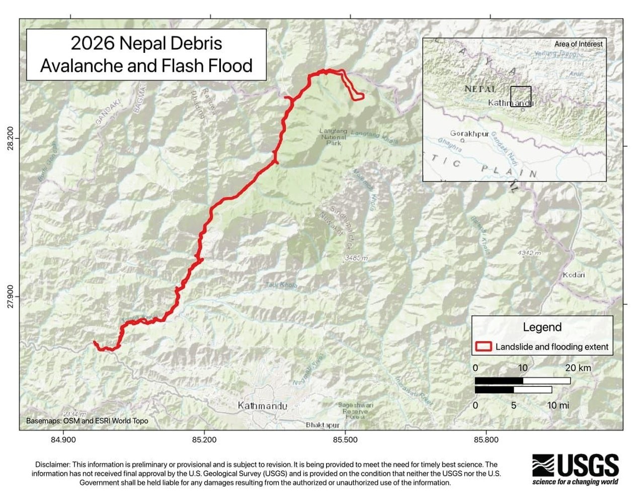 Peta area terdampak longsor dan banjir dari USGS