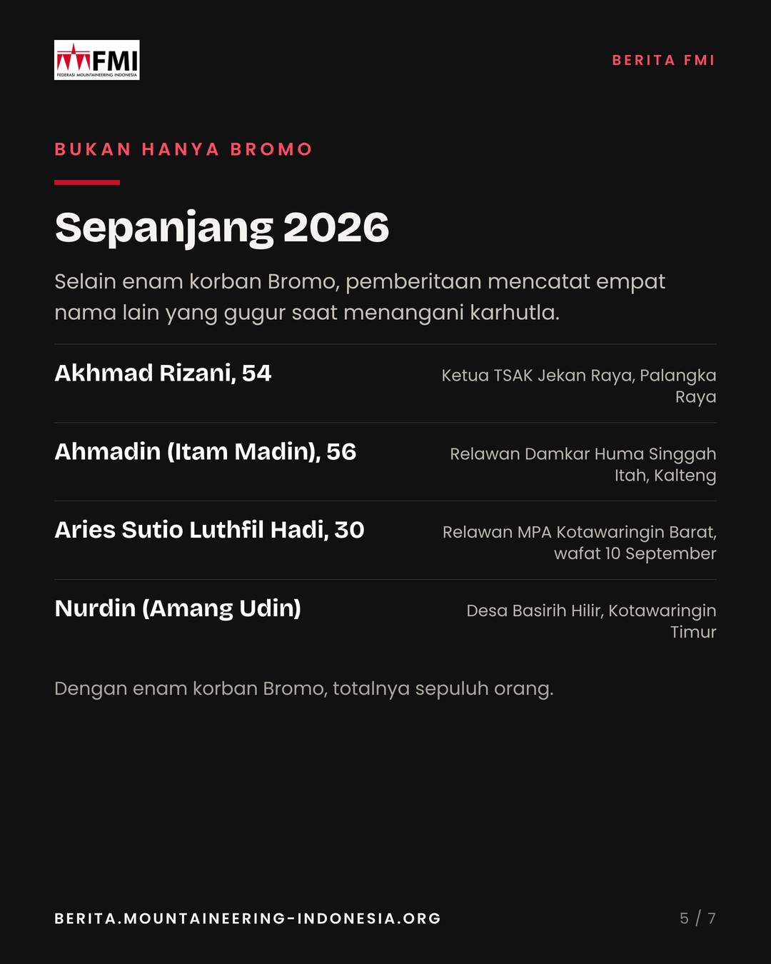 Slide empat nama korban karhutla lain sepanjang 2026.