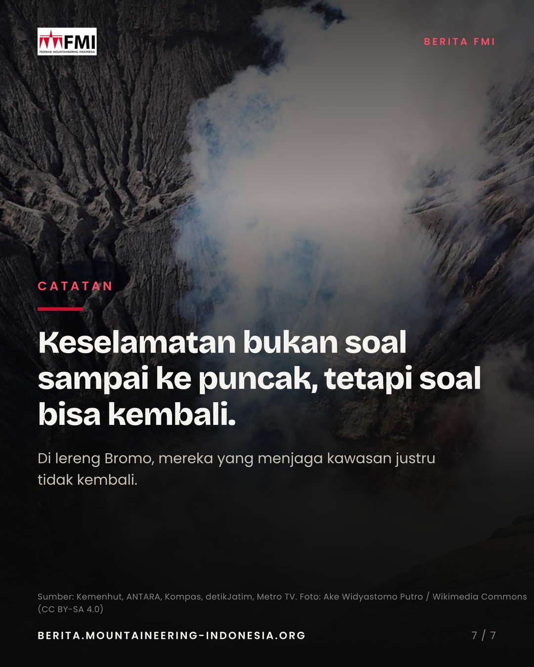 Slide penutup: keselamatan bukan soal sampai ke puncak, tetapi soal bisa kembali.