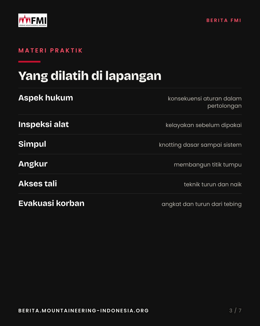 Slide 3: materi praktik yang dilatih di lapangan