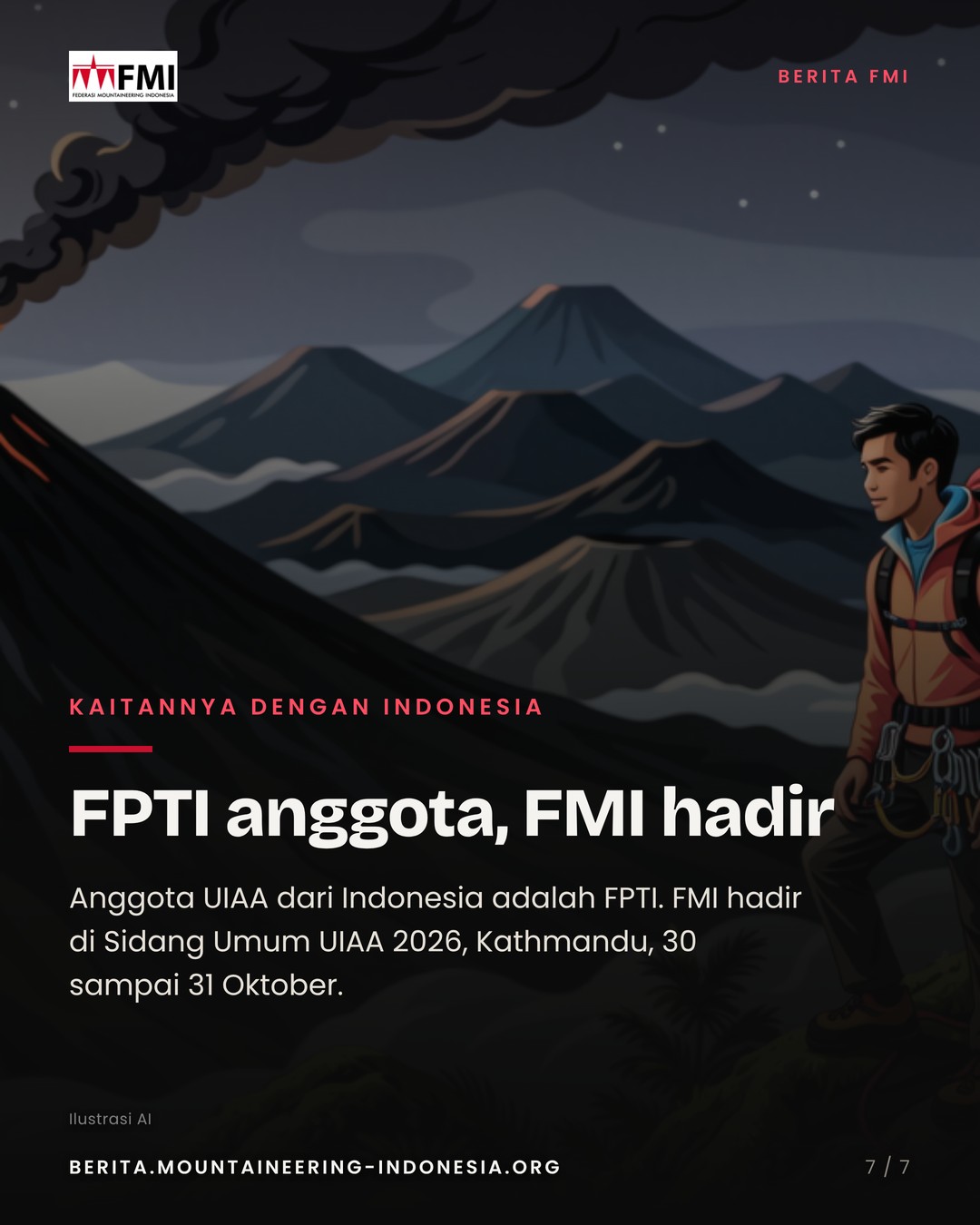 Slide 7: kaitannya dengan Indonesia, FPTI anggota, FMI hadir di Sidang Umum 2026