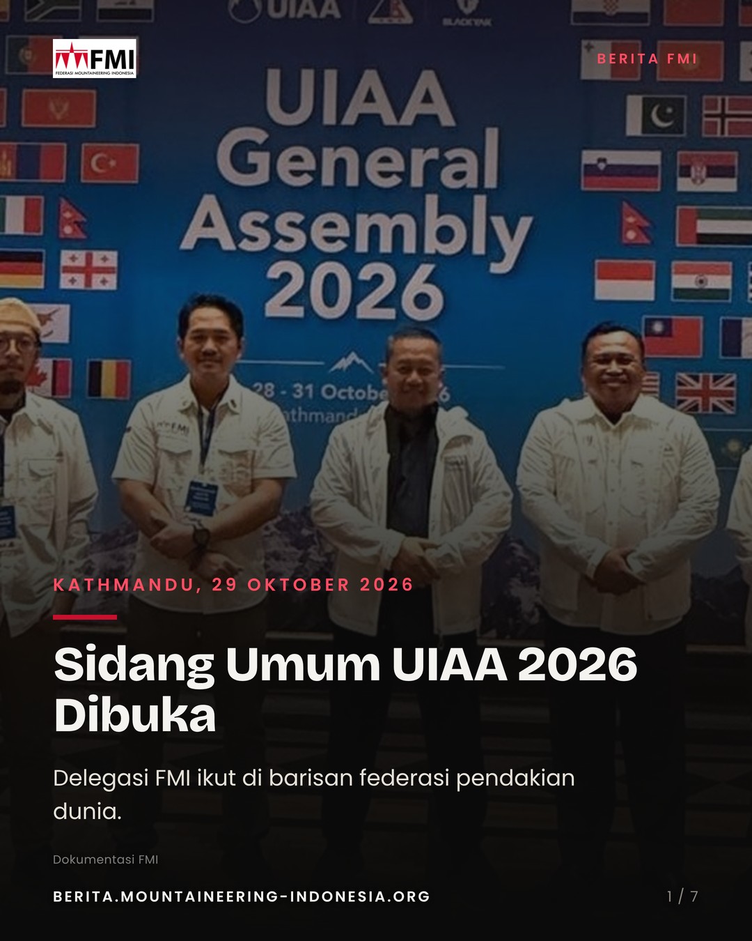 Slide 1: sampul Sidang Umum UIAA 2026 dibuka di Kathmandu, 29 Oktober 2026