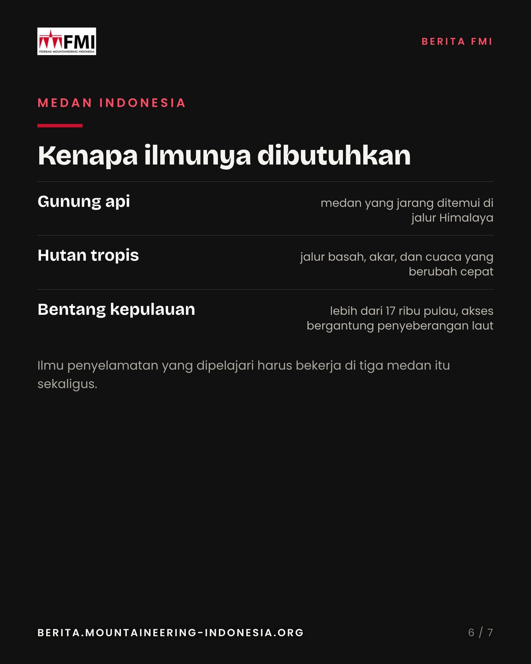 Slide 6: tiga medan Indonesia, gunung api, hutan tropis, bentang kepulauan